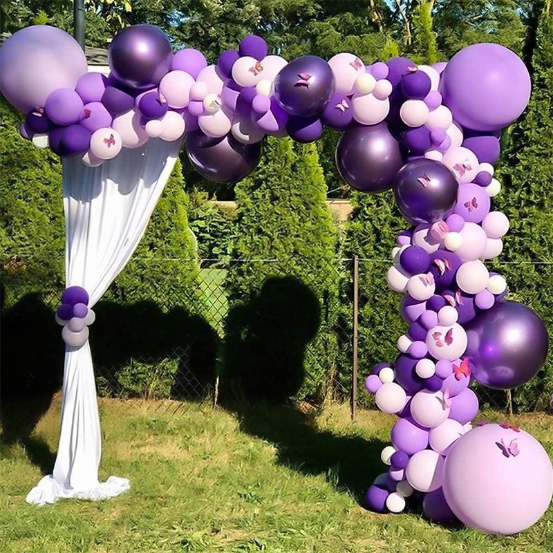 136PCS 18In 12In 5In Purple Macaron Purple Metallic Purple Balloon Arch Garland For Festival Picnic Family Engagement, Wedding, Birthday Party