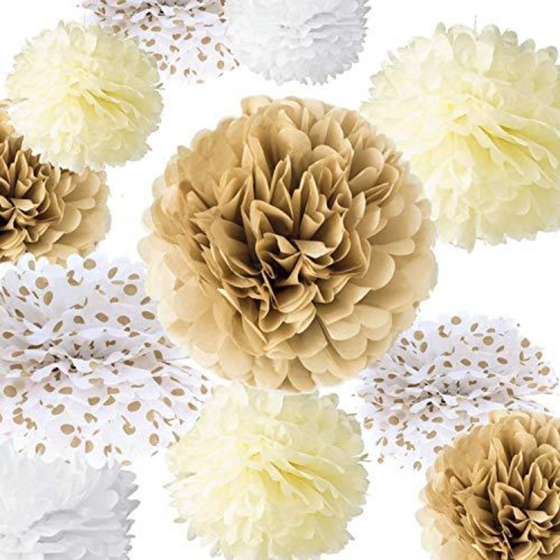 20 Pcs Tissue Paper Pom Poms Kit (14", 10", 8", 6" Tissue Paper Flowers) for Wedding, Birthday, Engagement Party Dcor