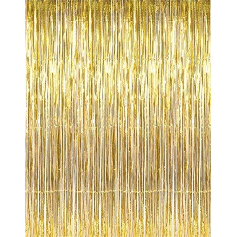 3.2 ft x 9.8 ft Metallic Tinsel Foil Fringe Curtains for Party, Wedding Backdrop