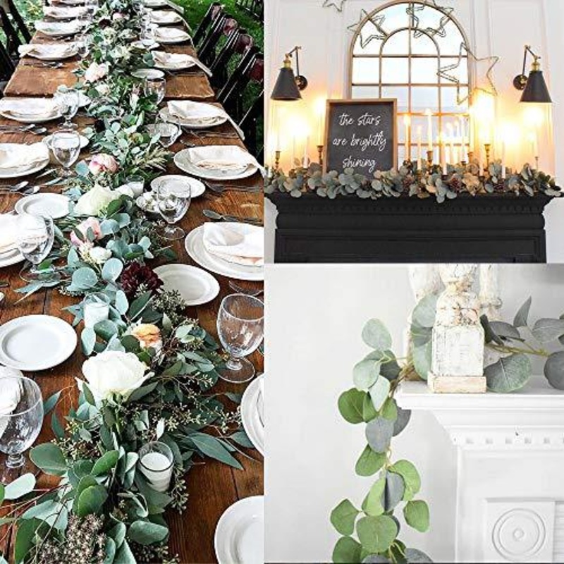 Artificial Eucalyptus Garland Faux Silk Eucalyptus Leaves Vines Handmade Garland Greenery Wedding Backdrop Arch Wall Decor