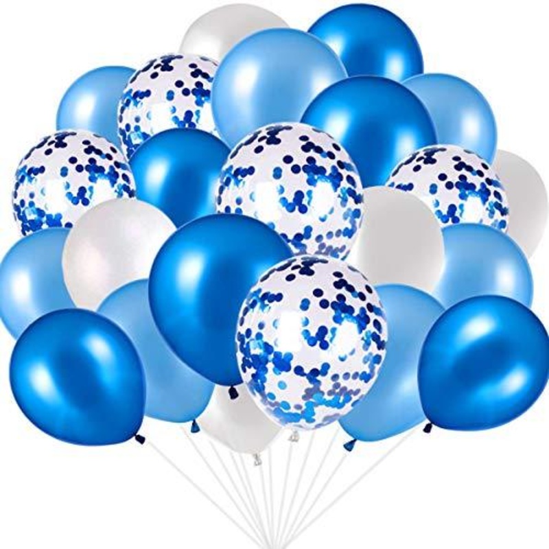 Blue and White Balloons, Blue Confetti Balloons White Balloons Total 90 pcs Latex Party Balloons for Hen Party Wedding Baby Shower Birthday Party Decoration