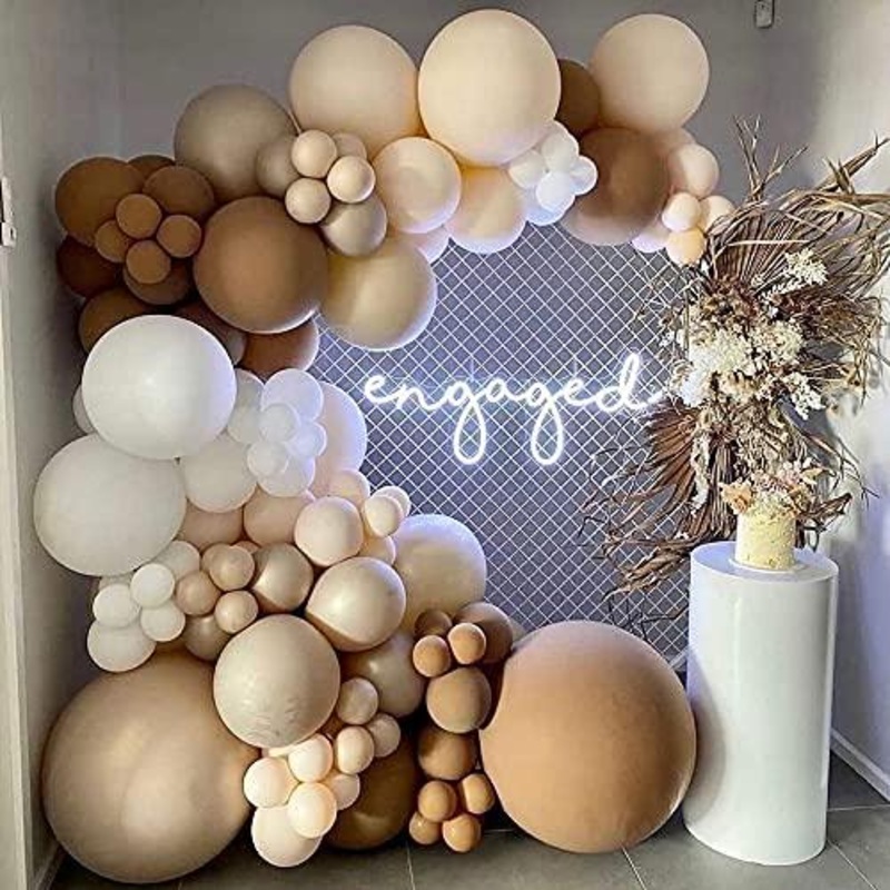 Brown Balloon Kit 144PCS 18In 12In 10In 5In White Skin Color Balloon Arch Garland For Baby Shower,Engagement,Wedding,Birthday