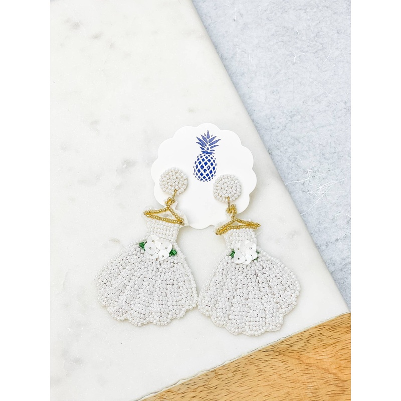Wedding Dress Beaded Dangle Earrings
