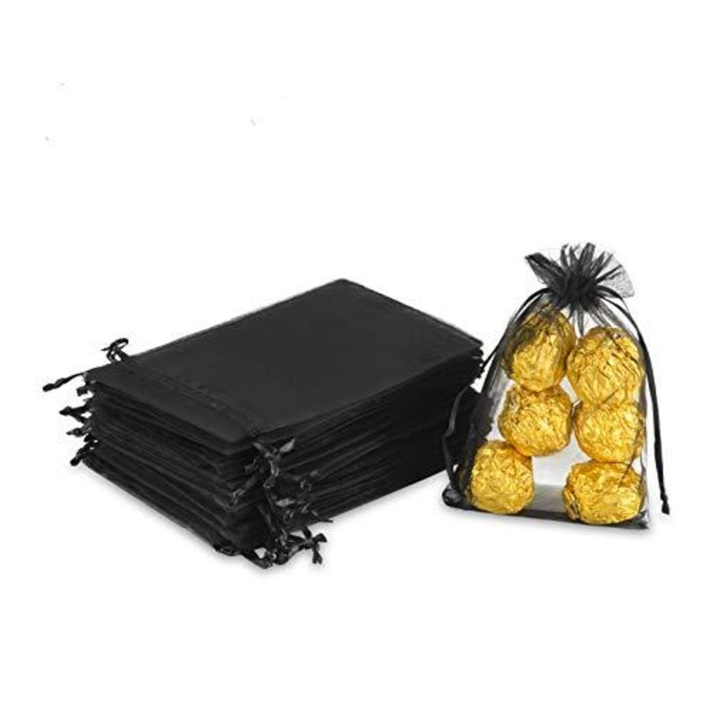 100PCS 4x6" (10x15cm) Sheer Drawstring Gift Bags, Black Organza Wedding Party Favor Pouches