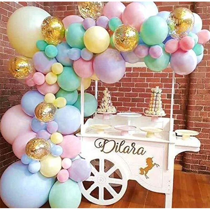 103pcs Pastel Balloon Garland Arch Kit 5" 12" 18 inch Macaron Color Pastel Party Balloons Set and Gold Confetti Balloons for Wedding Birthday