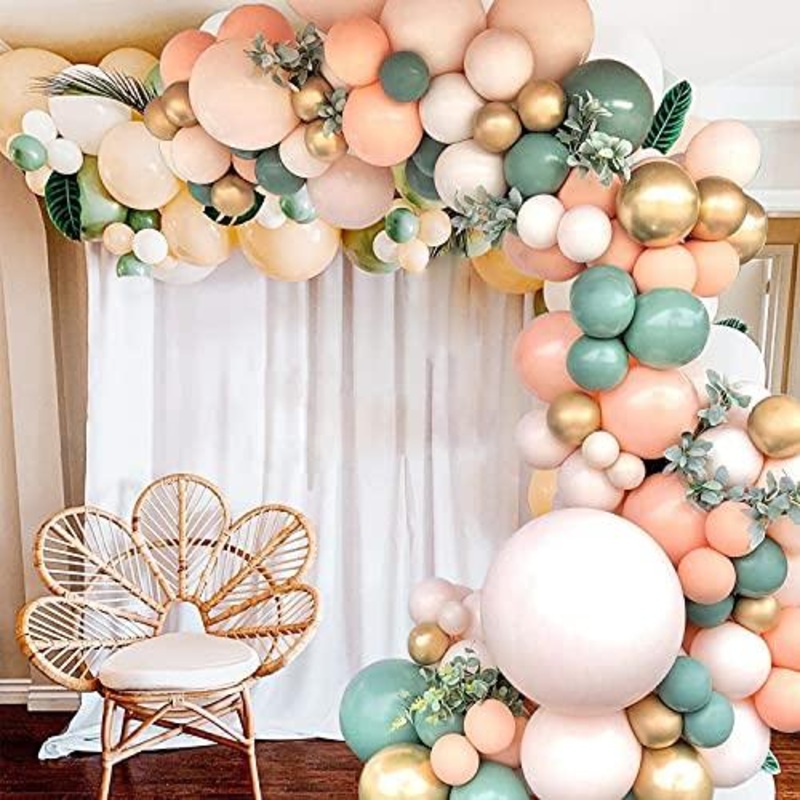 140Pcs Sage Green Peach Blush Pink Balloon Garland Arch Kit for Baby Bridal Shower Wedding Party Decorations