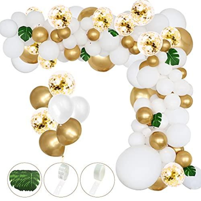 145pcs White and Gold Latex Balloons Kit for Shower, Wedding, Birthday, Anniversary, Engagements Party