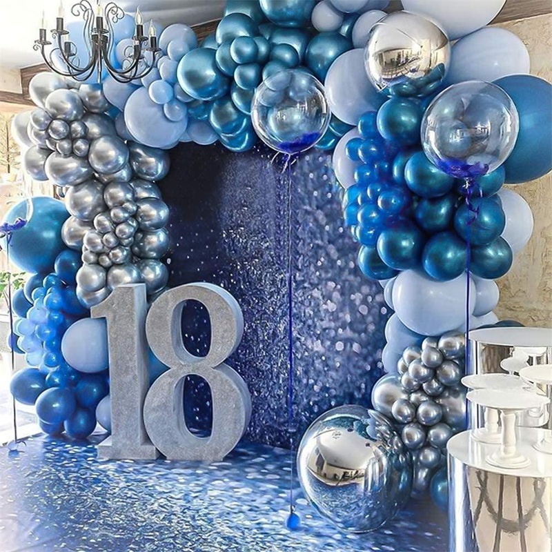 147PCS Metallic Sliver Macaron Blue Pearl Blue Transparent Balloon Arch Garland For Wedding, Birthday Party, Blue Theme Decoration
