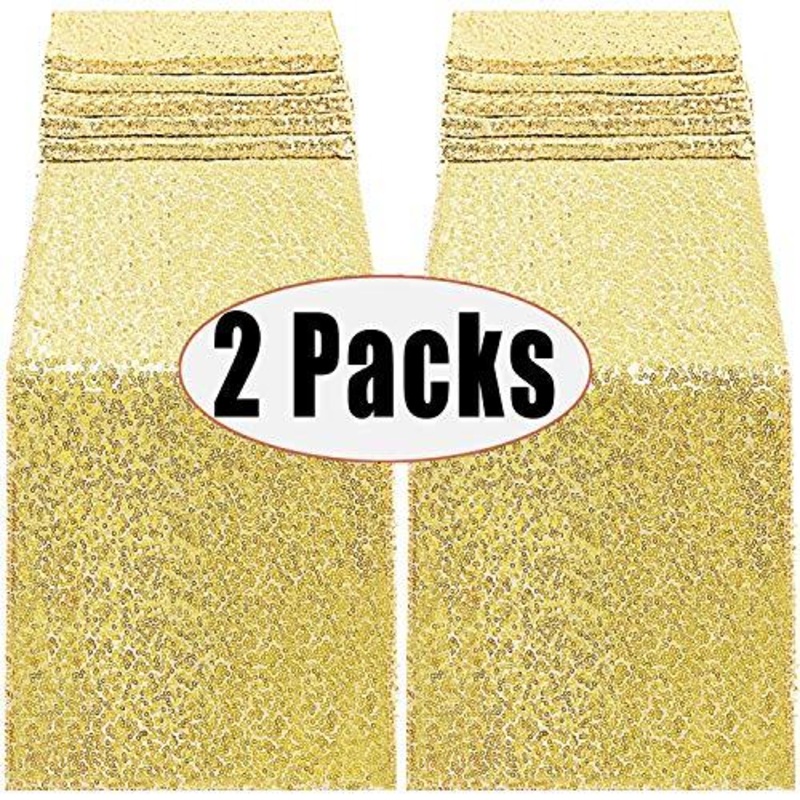 2packs 12 x 108 inch Glitter Gold Sequin Table Runner for Birthday Wedding Engagement
