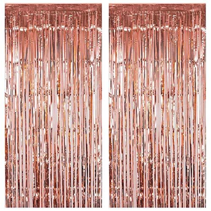2pcs 3ft x 8.3ft Rose Gold Metallic Tinsel Foil Fringe Curtains Photo Booth Props for Birthday Wedding Engagement Bridal Shower Baby Shower Bachelorette Holiday Celebration Euphoria Party Decorations