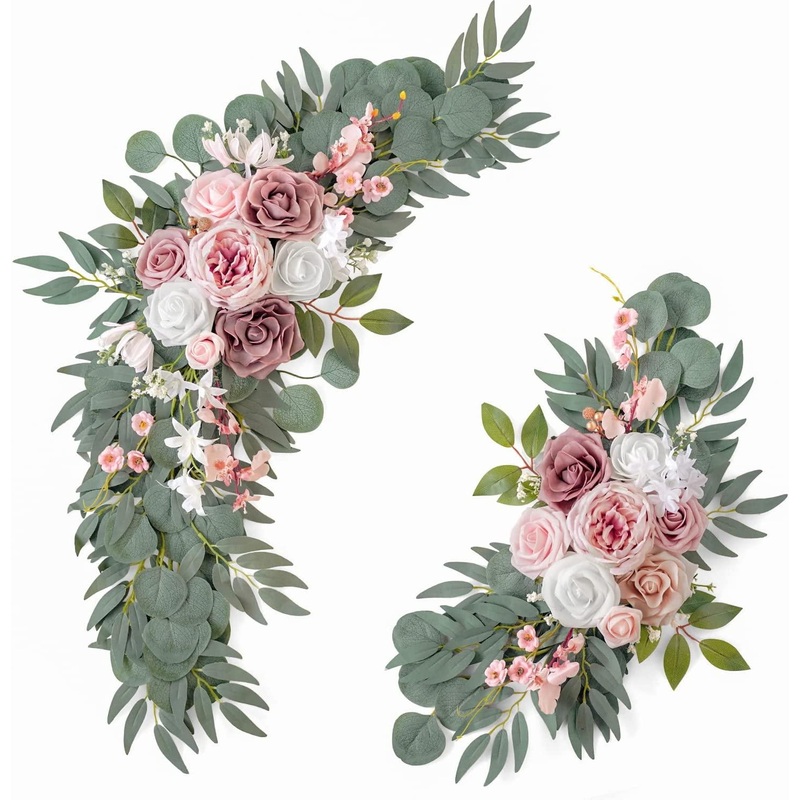 2pcs Wedding Arch Flowers, Artificial Dusty Rose Wedding Flowers for Wedding Welcome Signs Decorations