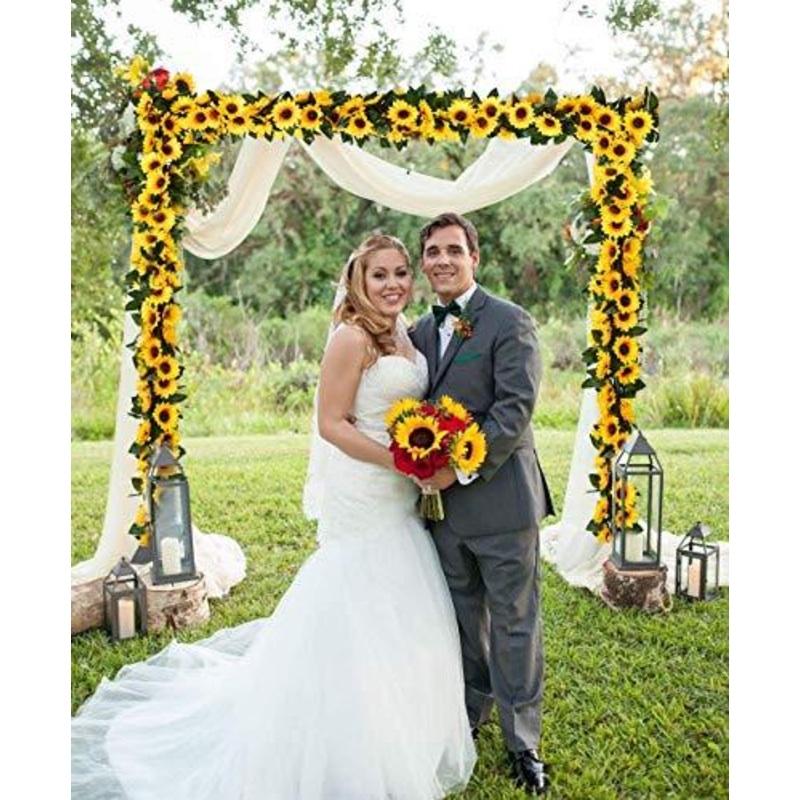 3 Pack Artificial Sunflower Garland Silk Sunflower Vine Artificial Flowers with Green Leaves for Wedding Table Home Decor