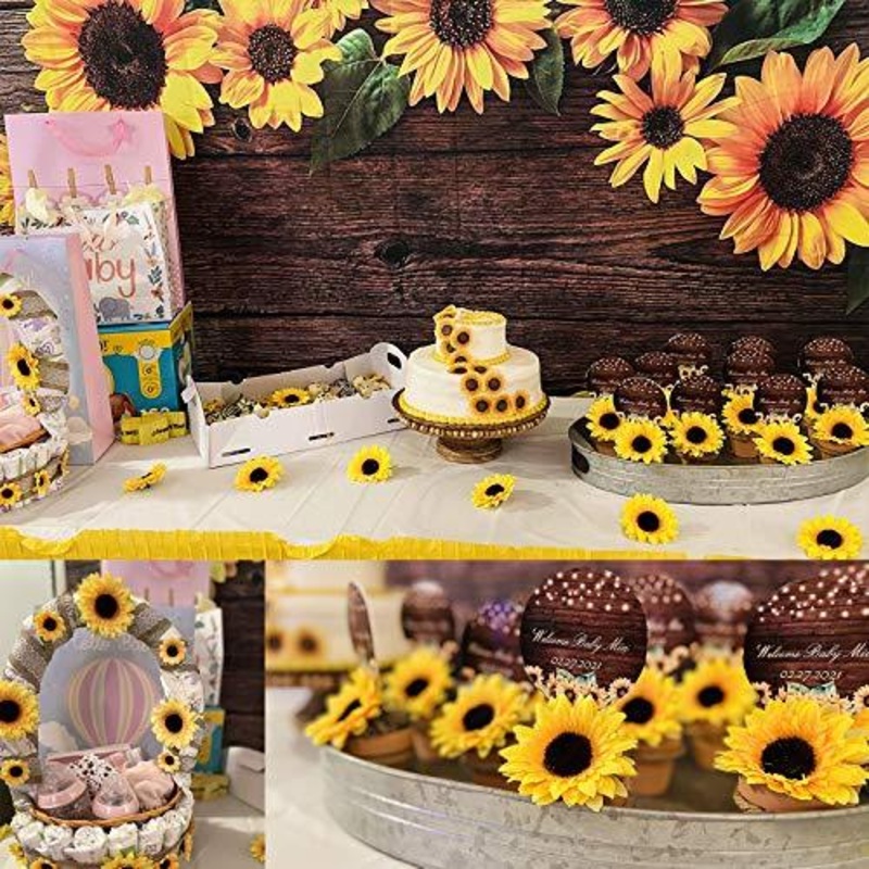 32pcs 3.5" Fake Sunflowers, Artificial Sunflower Heads, Faux Silk Sunflower Decoration for Christmas Tree Craft Home Party Wedding Decor