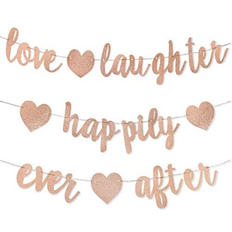 3Pcs Rose Gold Glitter Love Laughter and Happily Ever After Banner - Wedding Shower Decorations, Bridal Shower Decorations