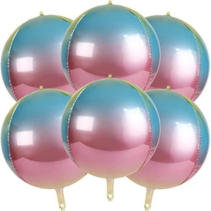 4D Balloons 6Pcs 22 inch Gradient Rainbow Mylar Foil Balloons for Birthday Wedding Party