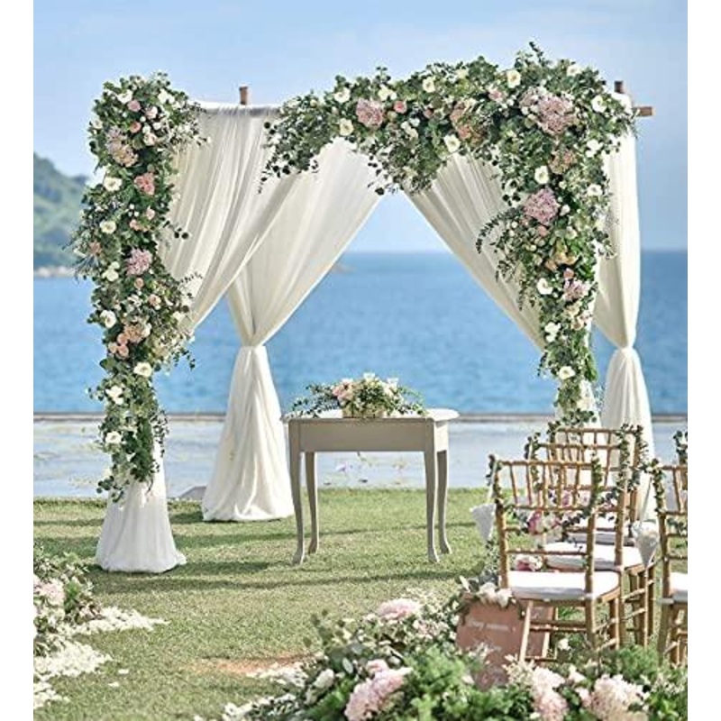 Artificial Eucalyptus Garland with White Rose 6.6 Feet Artificial Floral Vines for Wedding Decorations Indoor Outdoor Backdrop Wall Dcor Table Runner