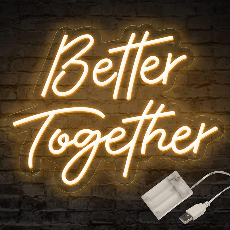 Better Together Neon Sign for Wall Decor, Battery or USB Powered Better Together Led Sign, Reusable Better Together Light Up Sign for Engagement Party, Wedding Decoration