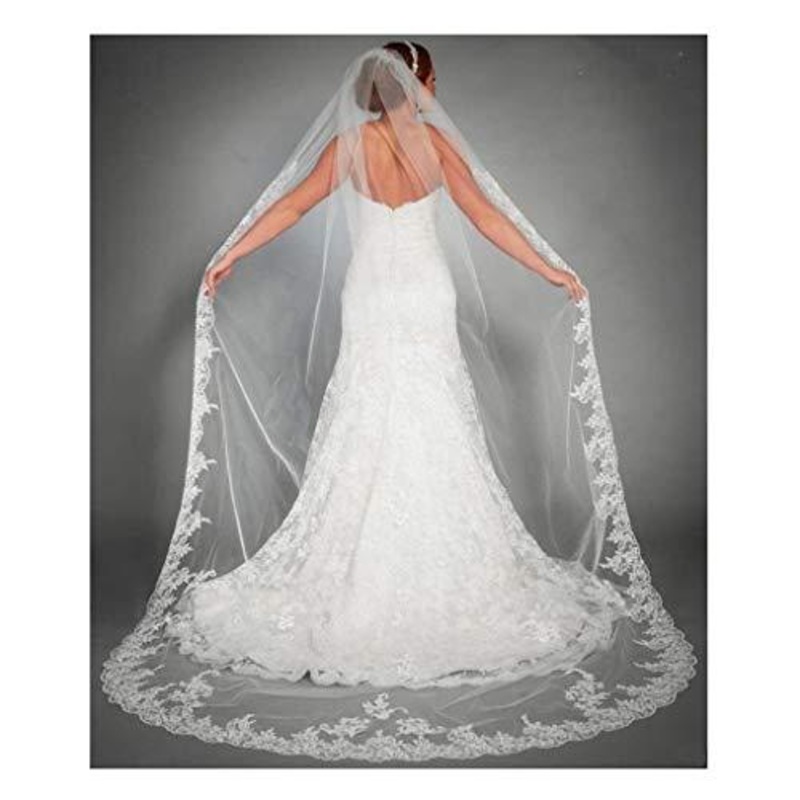Bride Wedding Lace Veils Long Cathedral Veil Soft Tulle Bridal Veils with Comb 118" (White)