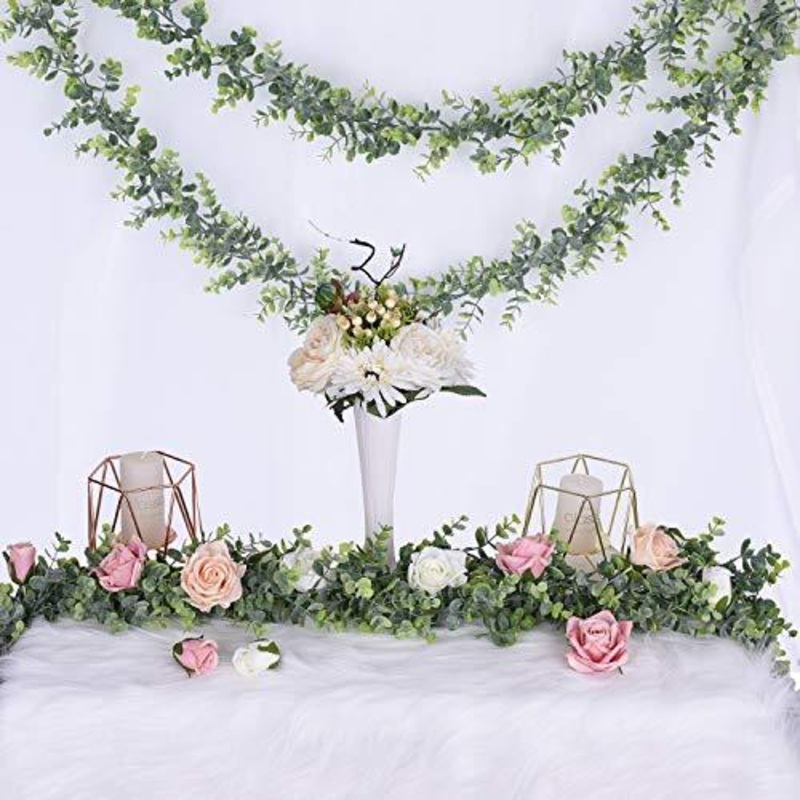 Faux Eucalyptus Garland Plant, 2 Pack Artificial Vines Hanging Eucalyptus Leaves Greenery Garland for Wedding Backdrop Arch