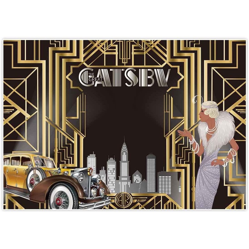 Gatsby Themed Backdrop for Celebration Retro Roaring 20's 20s Party Art Decor Happy 1st Birthday Wedding Decoration Pictures Background Supplies Photo Booth Prop