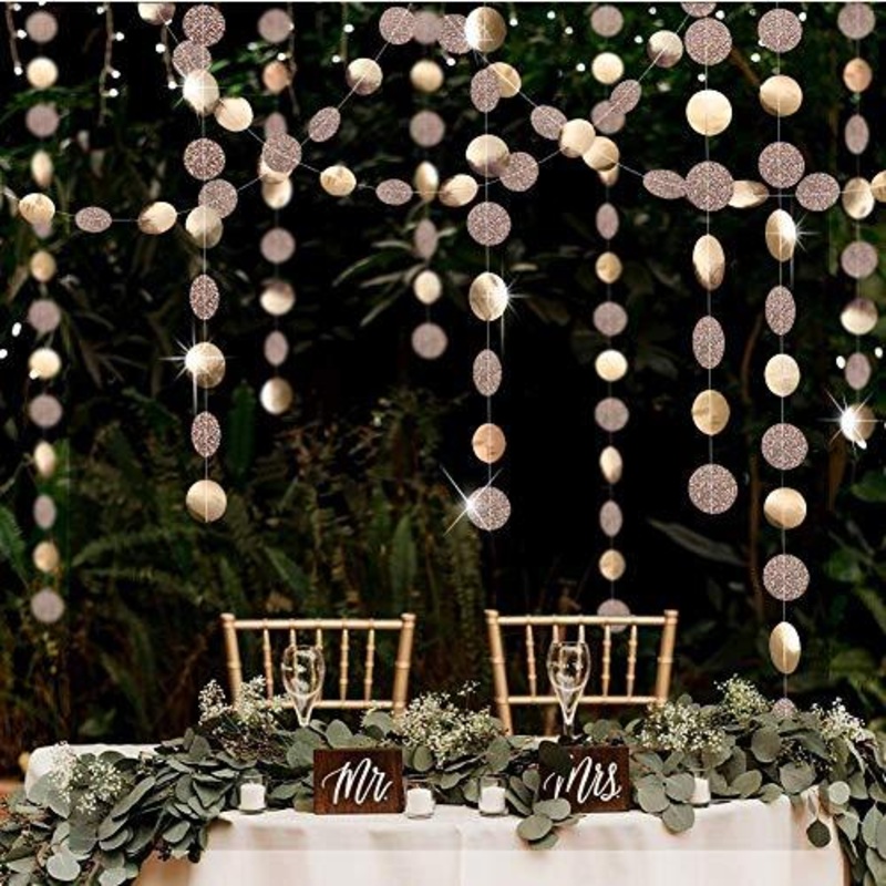 Glitter Champagne Gold Decorations Paper Circle Dots Garland Party Streamers Bunting Backdrop Hanging Decor Banner for weddings