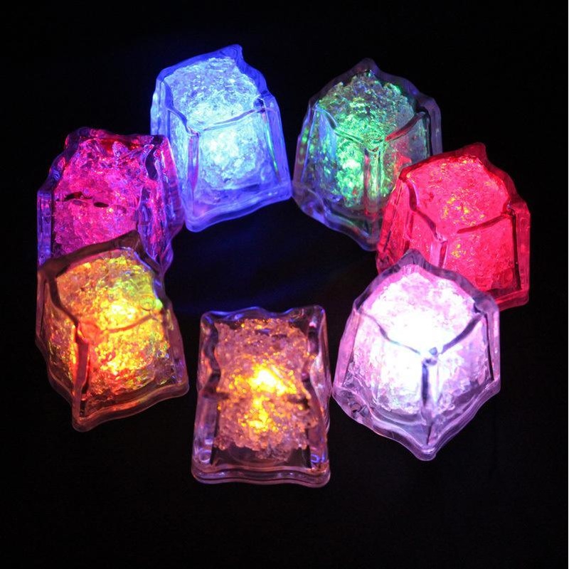 Glow LED Ice Cube Shape Lights Liquid Activated Submersible, Reusable-Color Change, Battery Operated for Weddings, Glow Parties