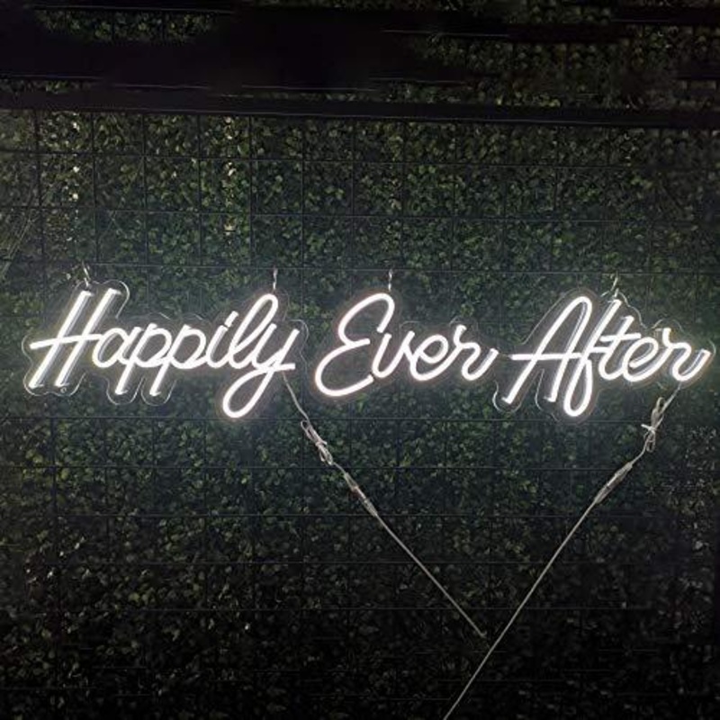LED Neon Light Sign, Cold White Happily Ever After Hanging Neon Art Wall Sign for Party Wedding Hashtag Home Decor Kid Bedroom Bar