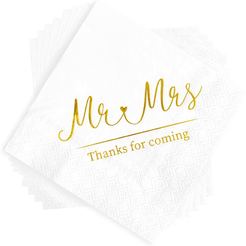 White and Gold Wedding Napkins for Reception Cocktail Napkins for Wedding