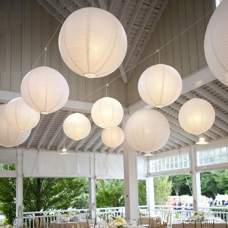 White Hanging Paper Lanterns for Wedding Party Decoration, 4 Size