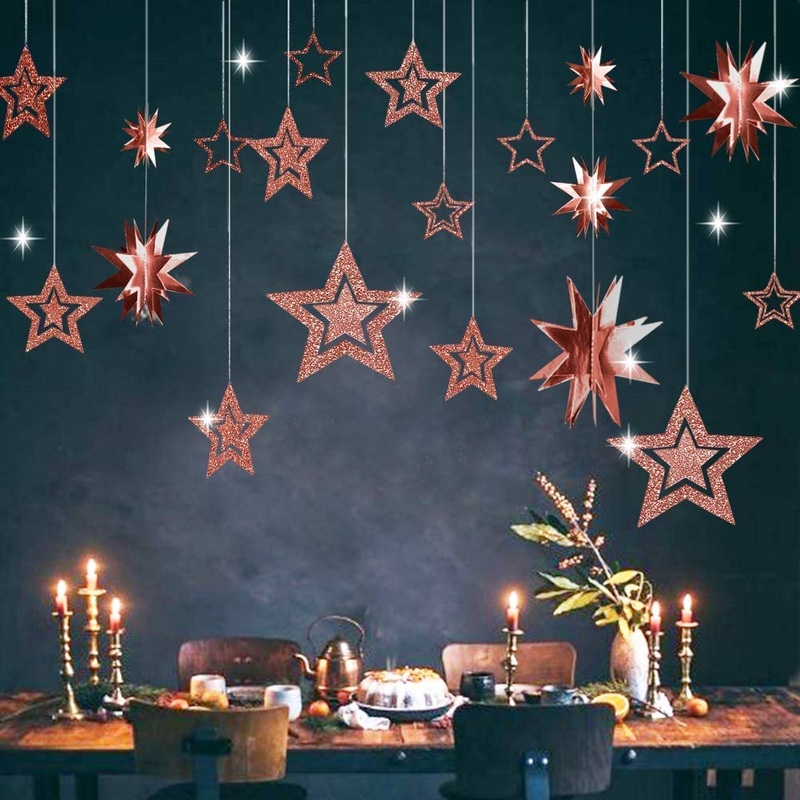 3D Glitter Rose Gold Star Garland for Wedding & Bridal Shower