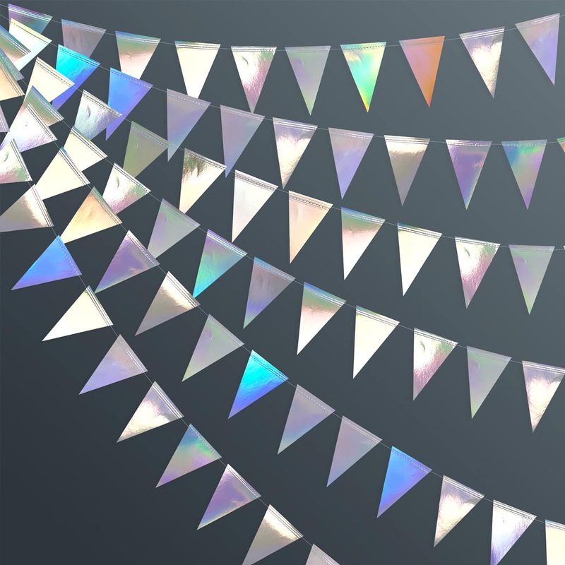 Iridescent Wedding Decorations Bunting Triangle Flag Banner (40Ft)