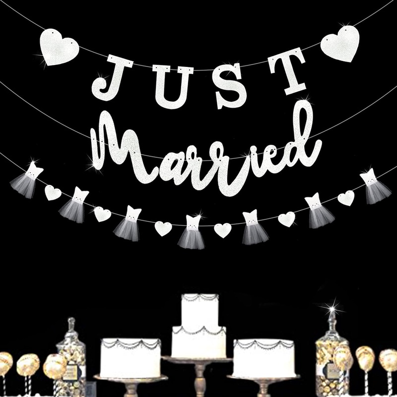 'Just Married' Wedding Banner Double Sided White Paper (6m)