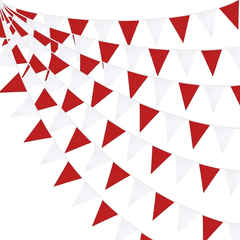Wedding Banners of Triangle Fabric Flags in Red & White (32Ft)