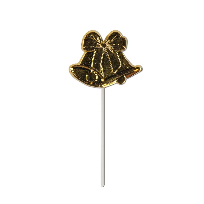 Wedding Bell Picks Gold - molded plastic (8 per Package)