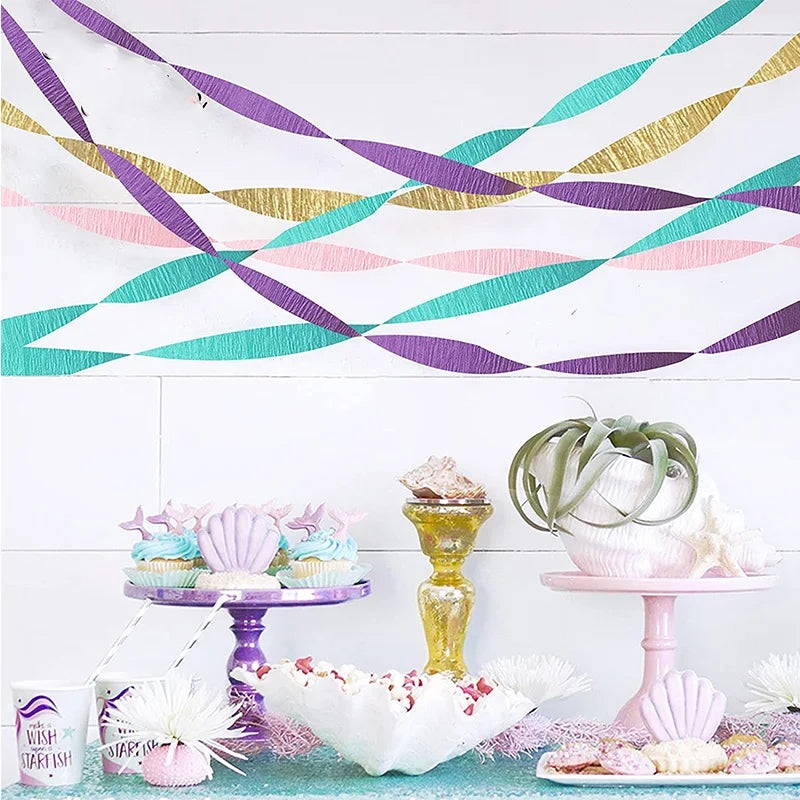 Wedding Crepe Paper Garlands in Purple, Blue, Pink and Gold (4 rolls)