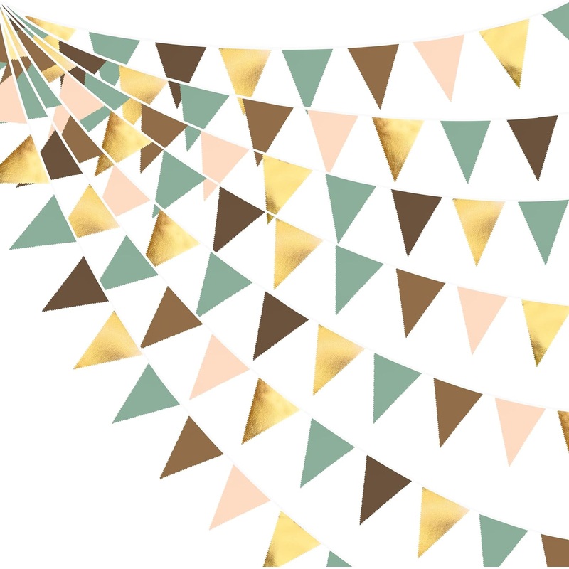 Wedding Flags Fabric Banner in Sage Green, Brown, Pink & Gold (32Ft)