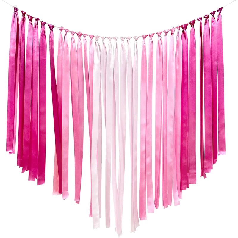 Wedding Ombre Pink Satin Ribbon Streamer Backdrop (197Ft)