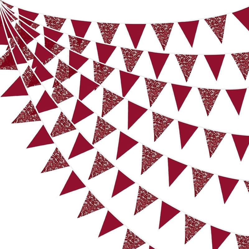 Wedding Party Burgundy Lace Banner of Triangle Flags (32Ft)