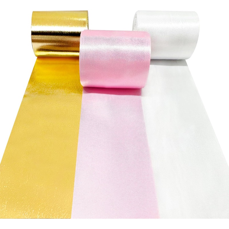 Wedding Satin Ribbon in Pink, White and Metallic Gold (197Ft)