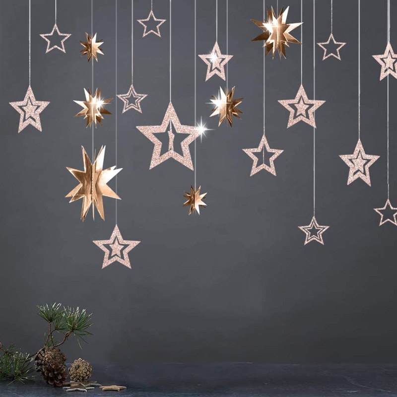 Wedding Shower Champagne Gold Garland with 3D Twinkle Little Stars