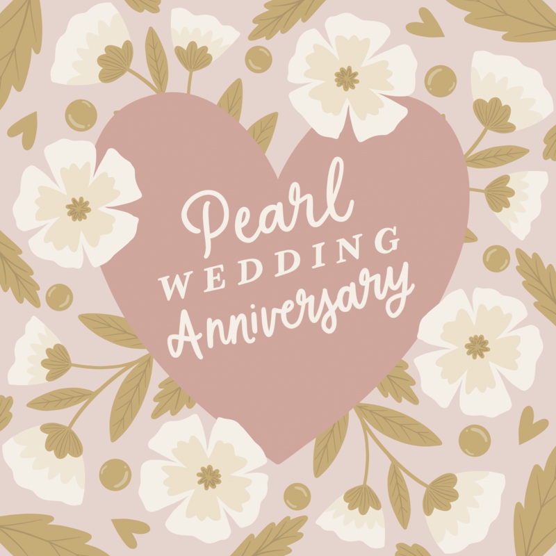Delicate Flowers Pearl Wedding Anniversary Card