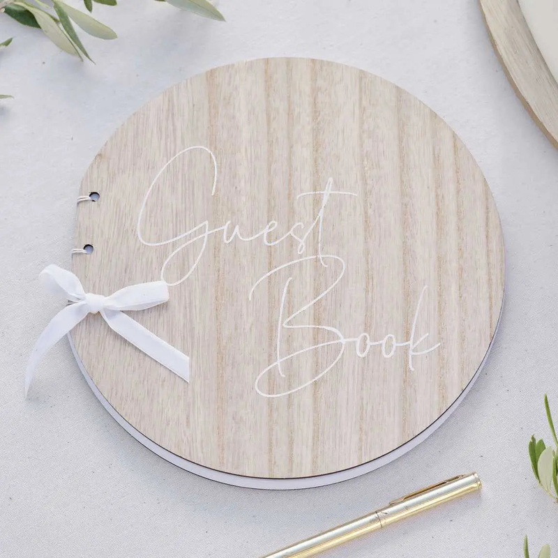 Ginger Ray Round Wooden Wedding Guest Book