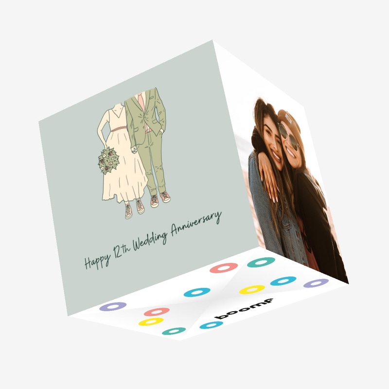 Happy 12th Wedding Anniversary Couple Wearing Converse Shoes Confetti-exploding Greetings Card