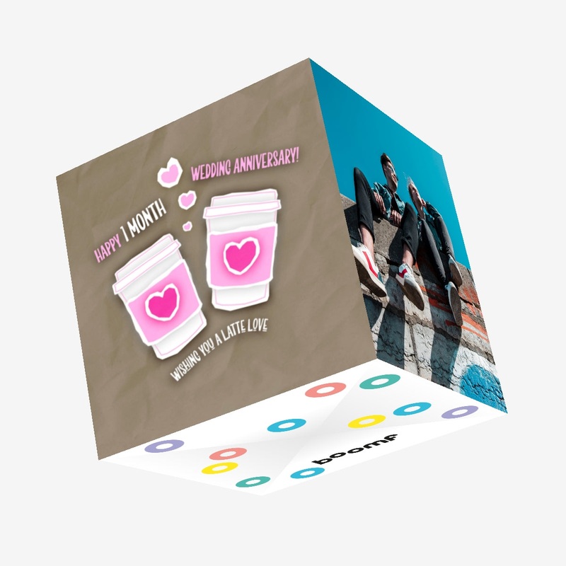 Happy 1st Month Wedding Anniversary Latte Love Confetti-exploding Greetings Card