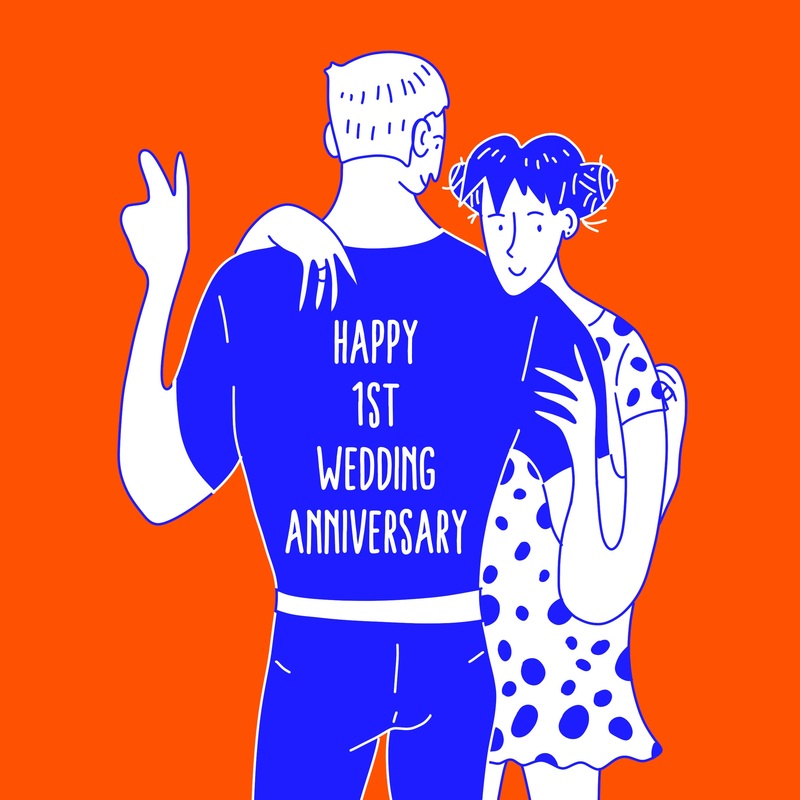 Happy 1st Wedding Anniversary Hugging Couple