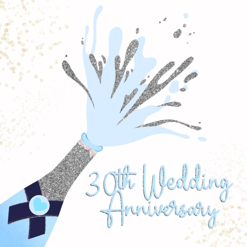 Happy 30th Wedding Anniversary Blue Champagne