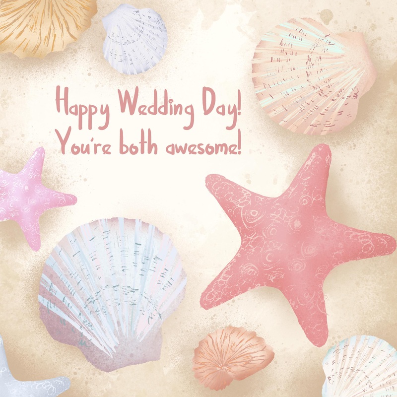 Happy Wedding Day Starfish And Shells