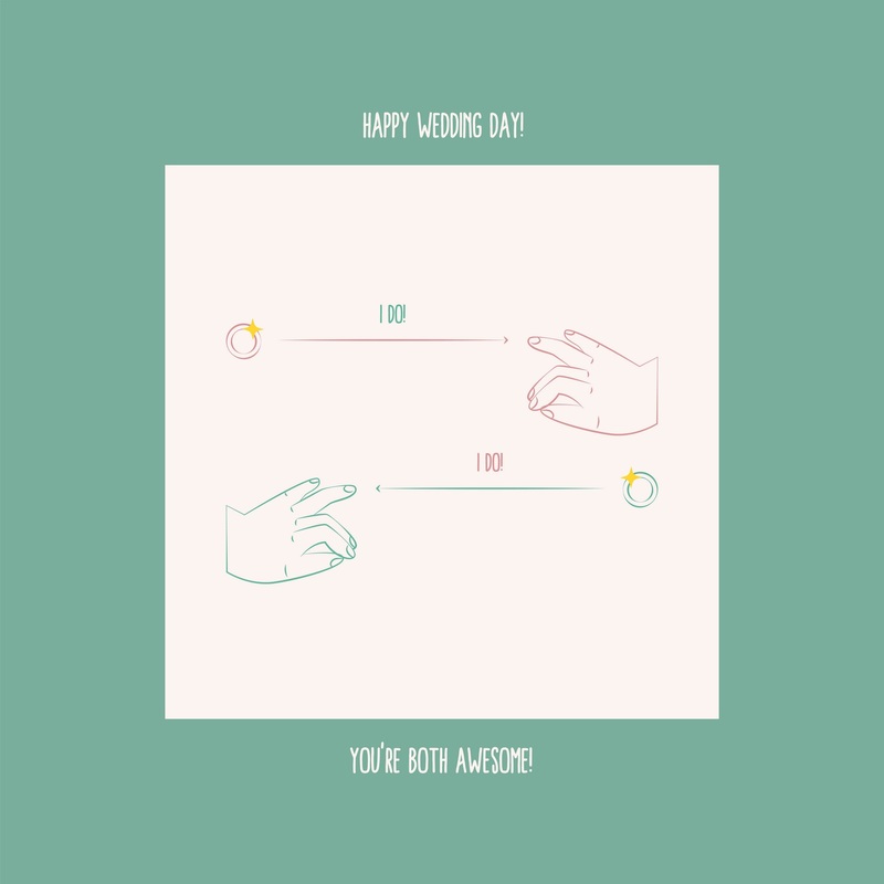 Happy Wedding Day You're Both Awesome Hands And Rings Blue