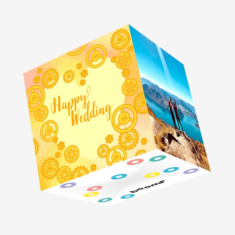 Happy Wedding Yellow Gears Confetti-exploding Greetings Card