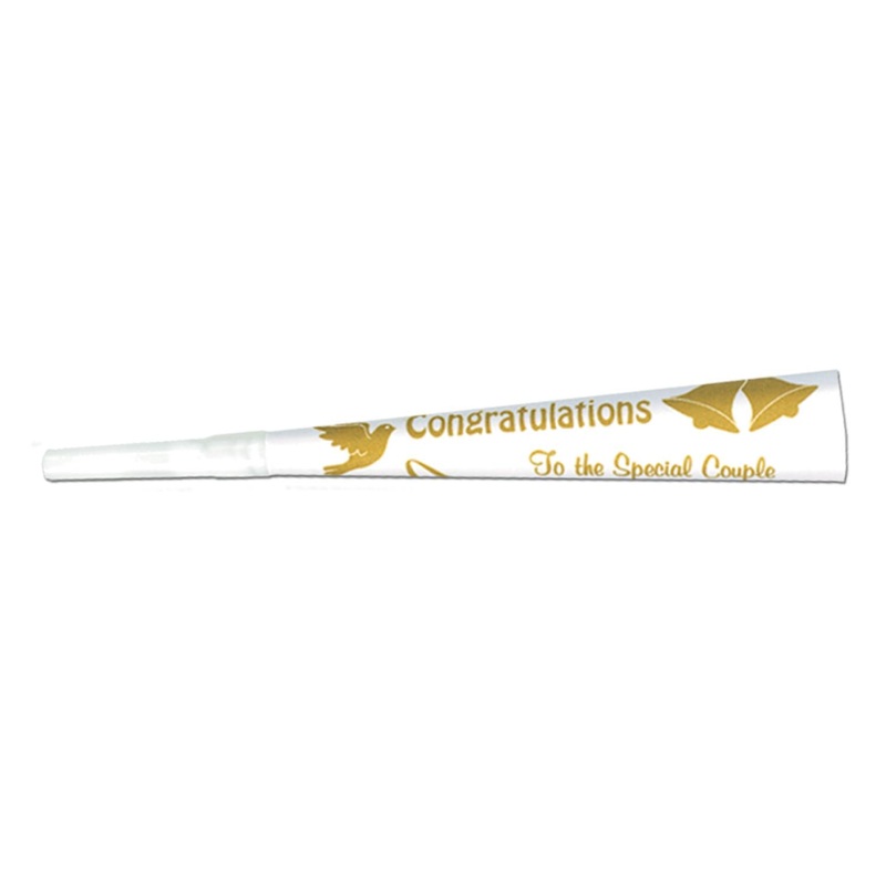 Wedding/Anniversary Trumpets white with gold print (100 per Case)